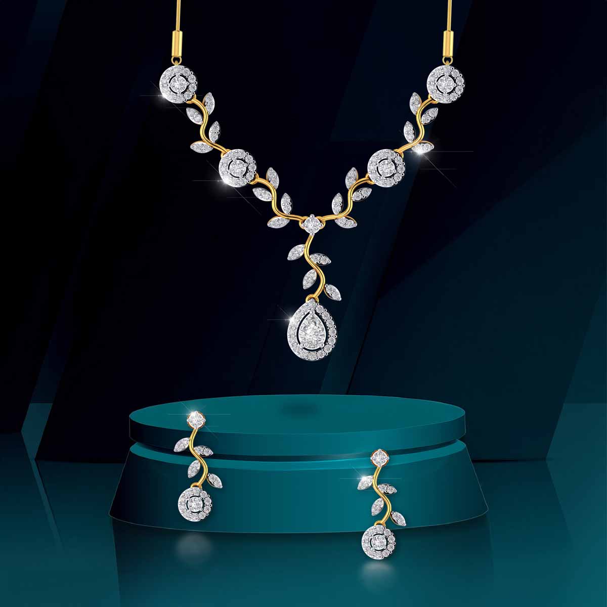 Floral Vine Diamond Necklace Set