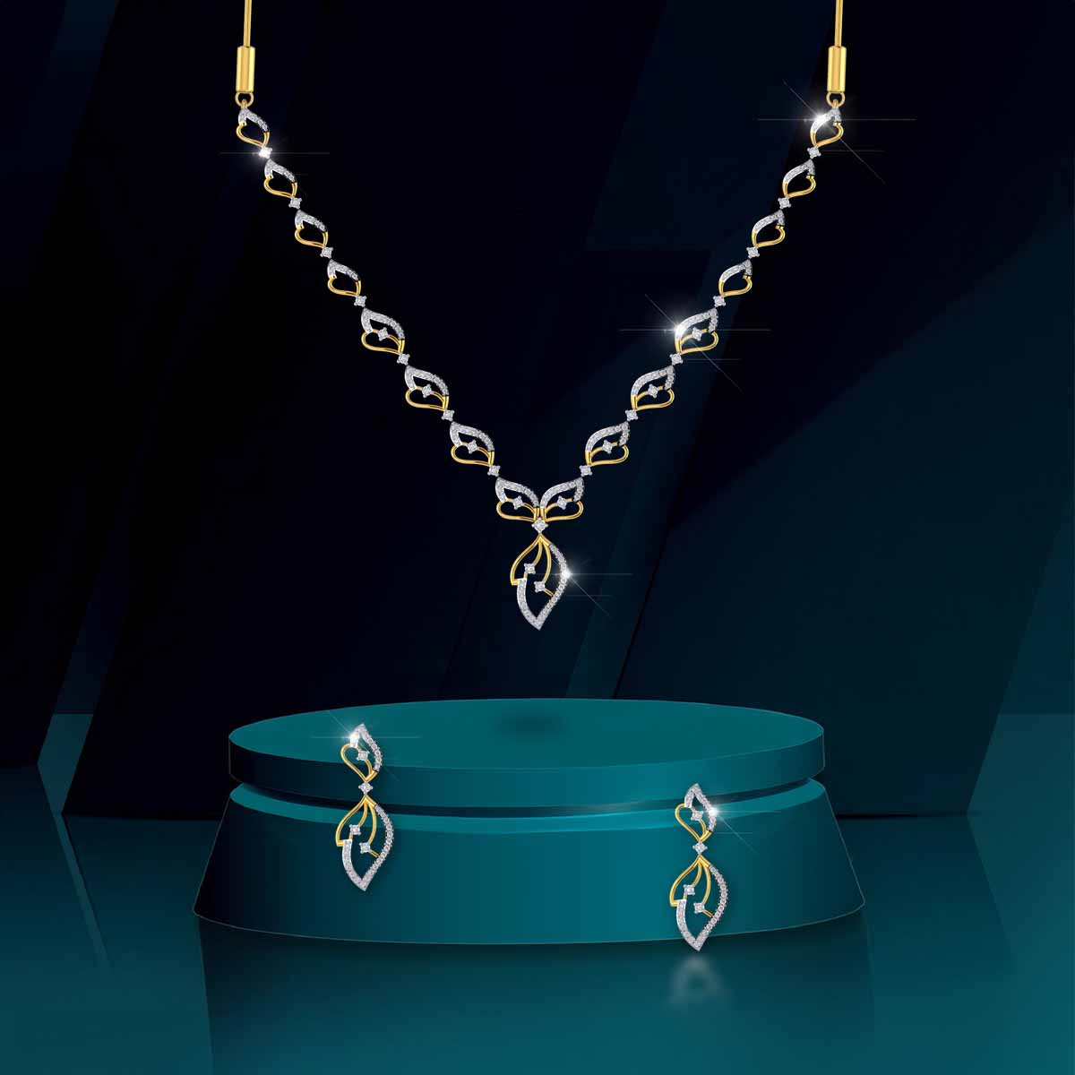 Elegant Leaf Diamond Necklace Set