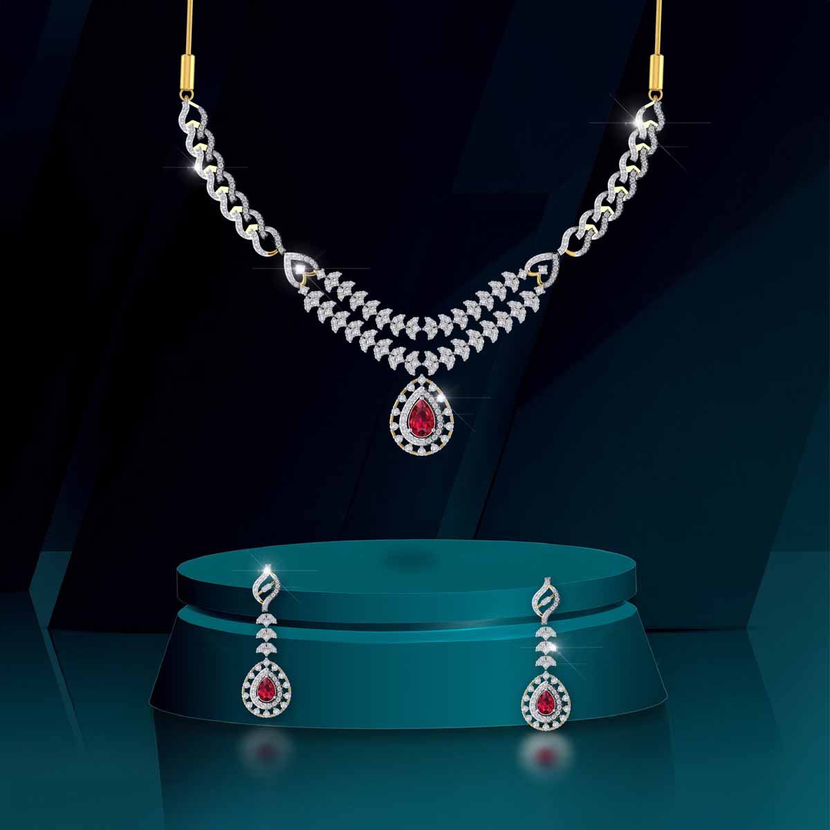 Majestic Ruby Halo Necklace