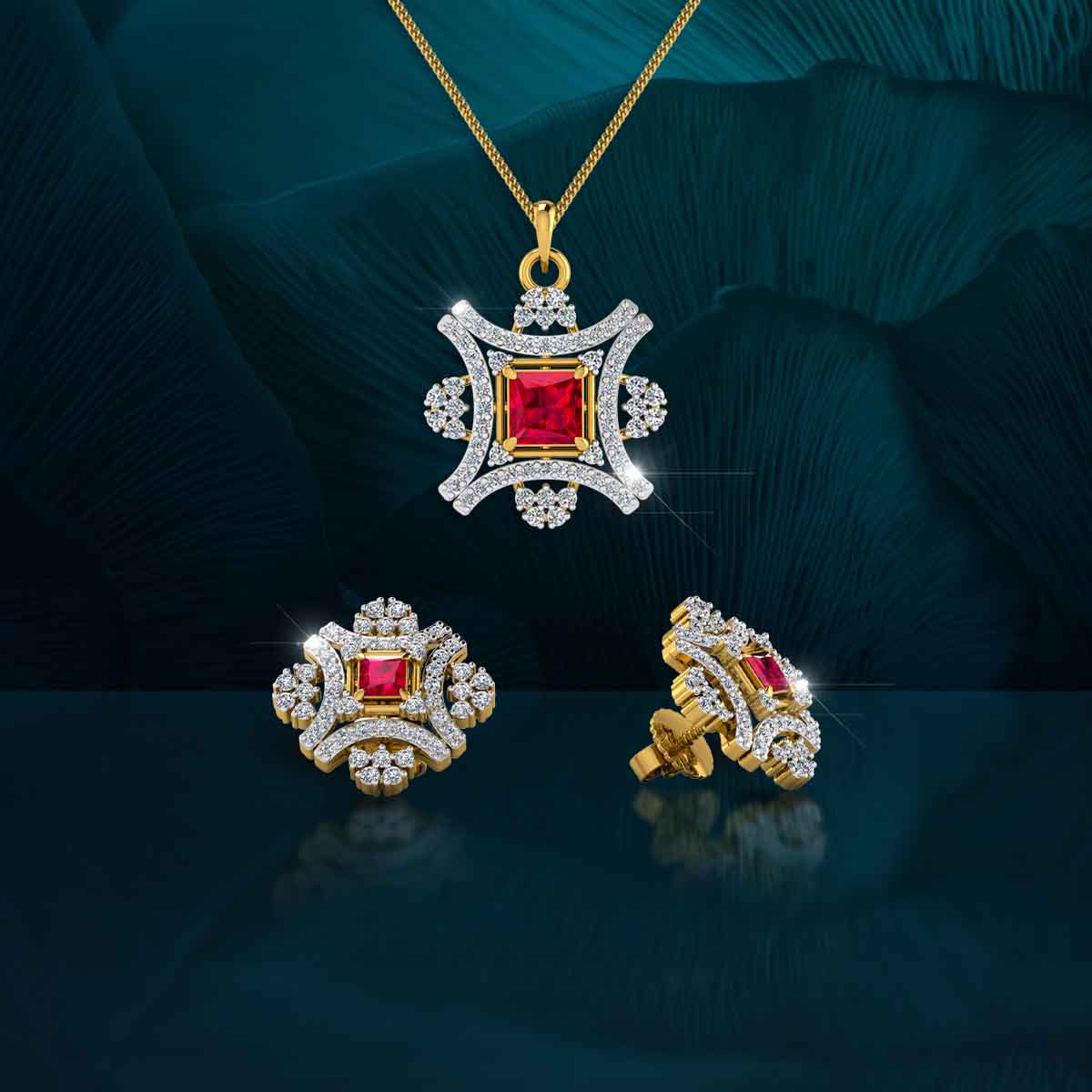 Royal Ruby Halo Pendant Set