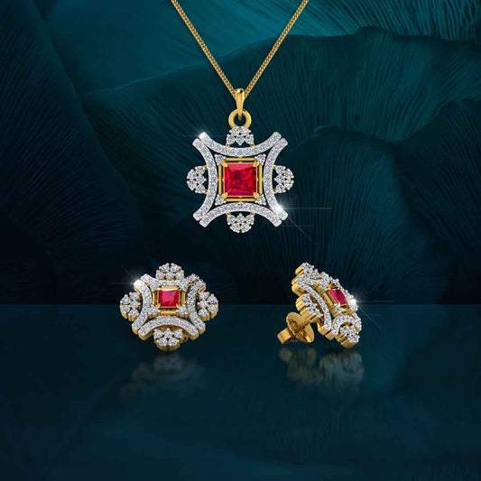 Royal Ruby Halo Pendant Set